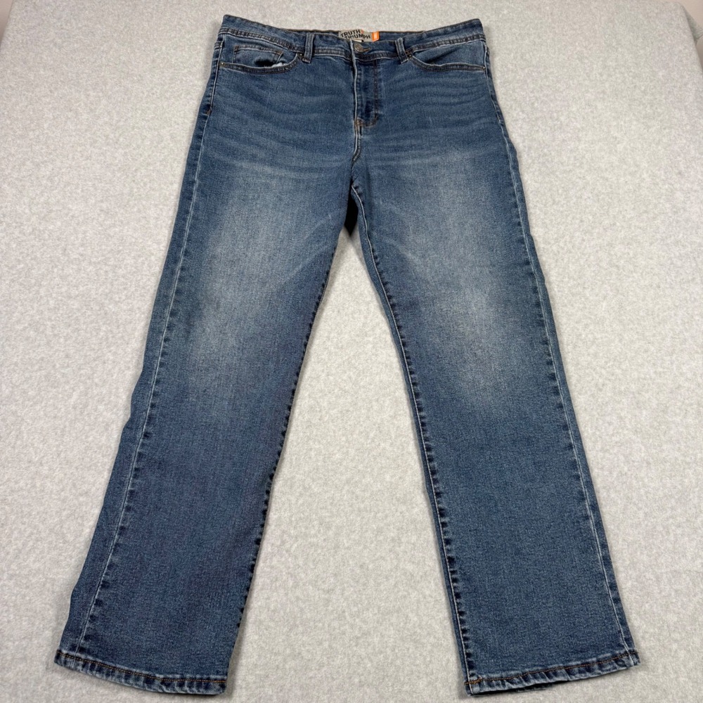 Truth + Triumph Mens Straight Leg Jeans Blue Medium Wash 36x30 Stretch Denim
